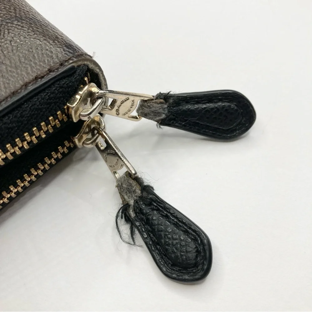 COACH F63975 Chocolate Espresso Leather Signature Double Zip Coin Case Bag_14